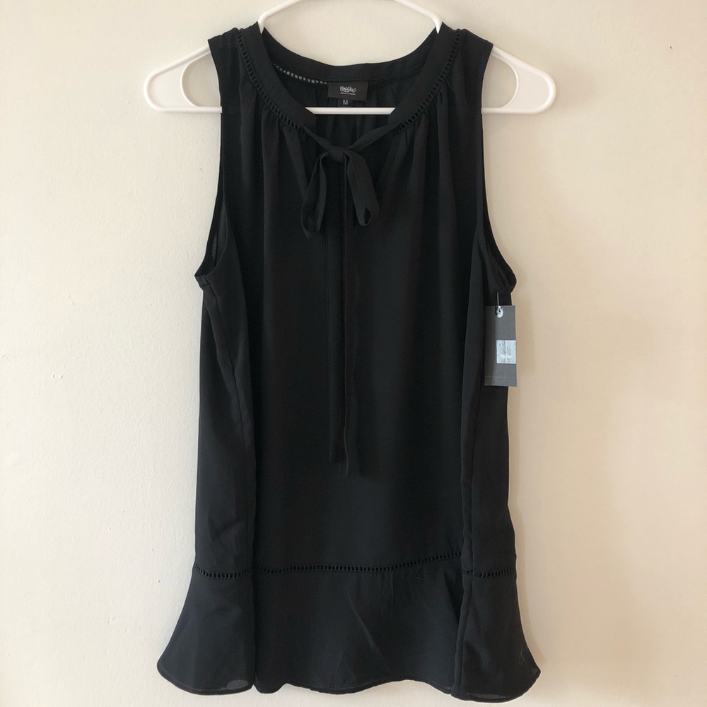Short-sleeved black sheer blouse